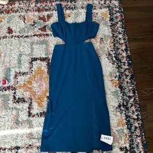 NWT Cider Solid Cut Out Midi Dress Blue Large US 8